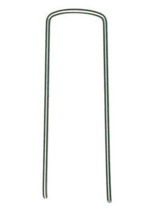 Staples for weed barrier and freeze cloth. 6 inches by 1 inch, metal.