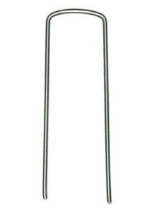 Staples for weed barrier and freeze cloth. 6 inches by 1 inch, metal.